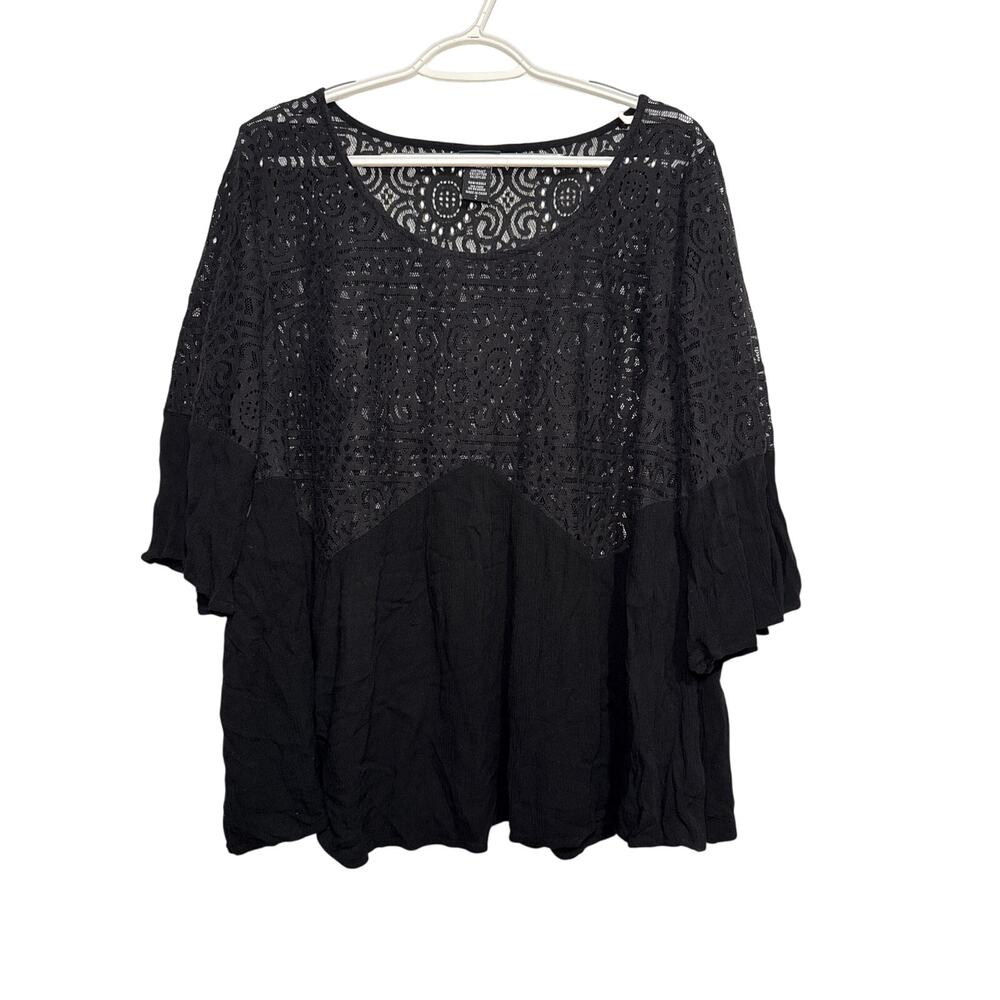 Torrid black peplum crotchet‎ flare sleeve blouse womens 2X whimsigoth witchy